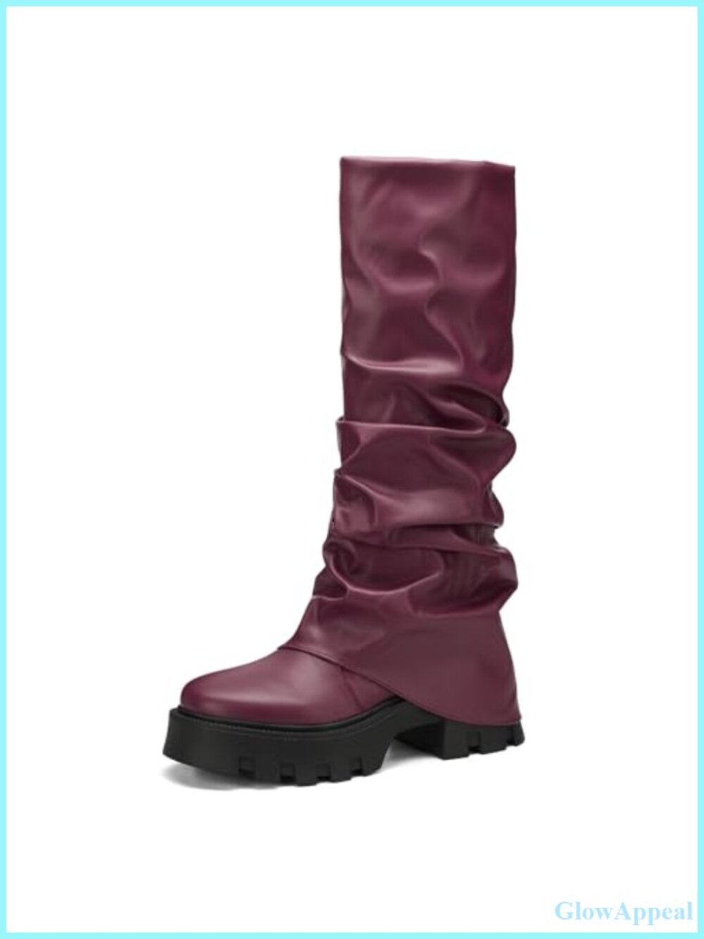 Women's Fold Over Platform Knee High Boots Pleated Slouchy Chunky Heel Pull On
